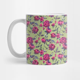 Roses brush strokes green red Mug